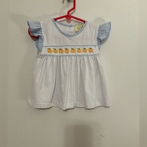 Charming White and Blue Kids Dress with Pumpkin Detail